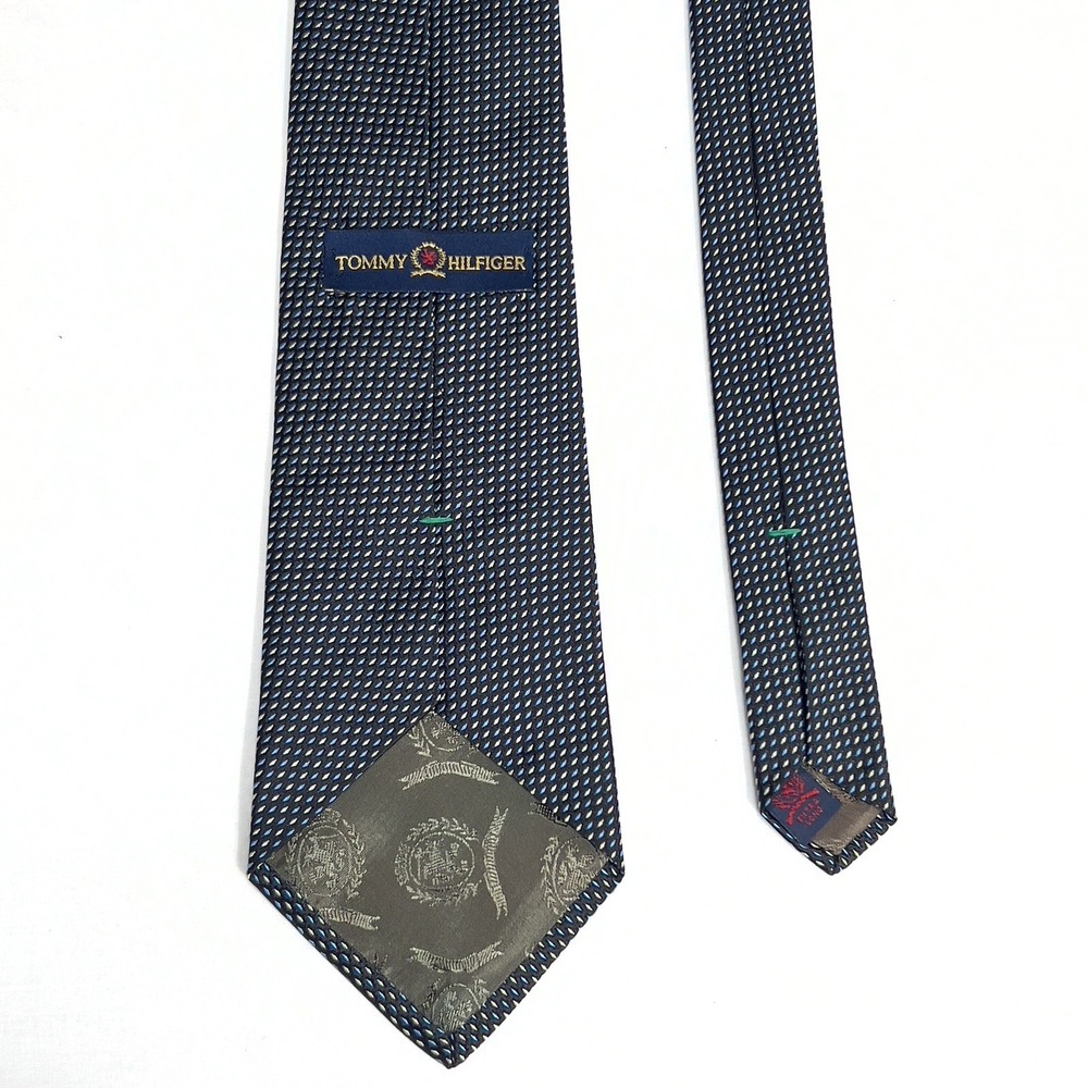 Tommy Hilfiger Necktie Mens Extra Long Navy Blue Silk Geometric Made in USA - Picture 4 of 8